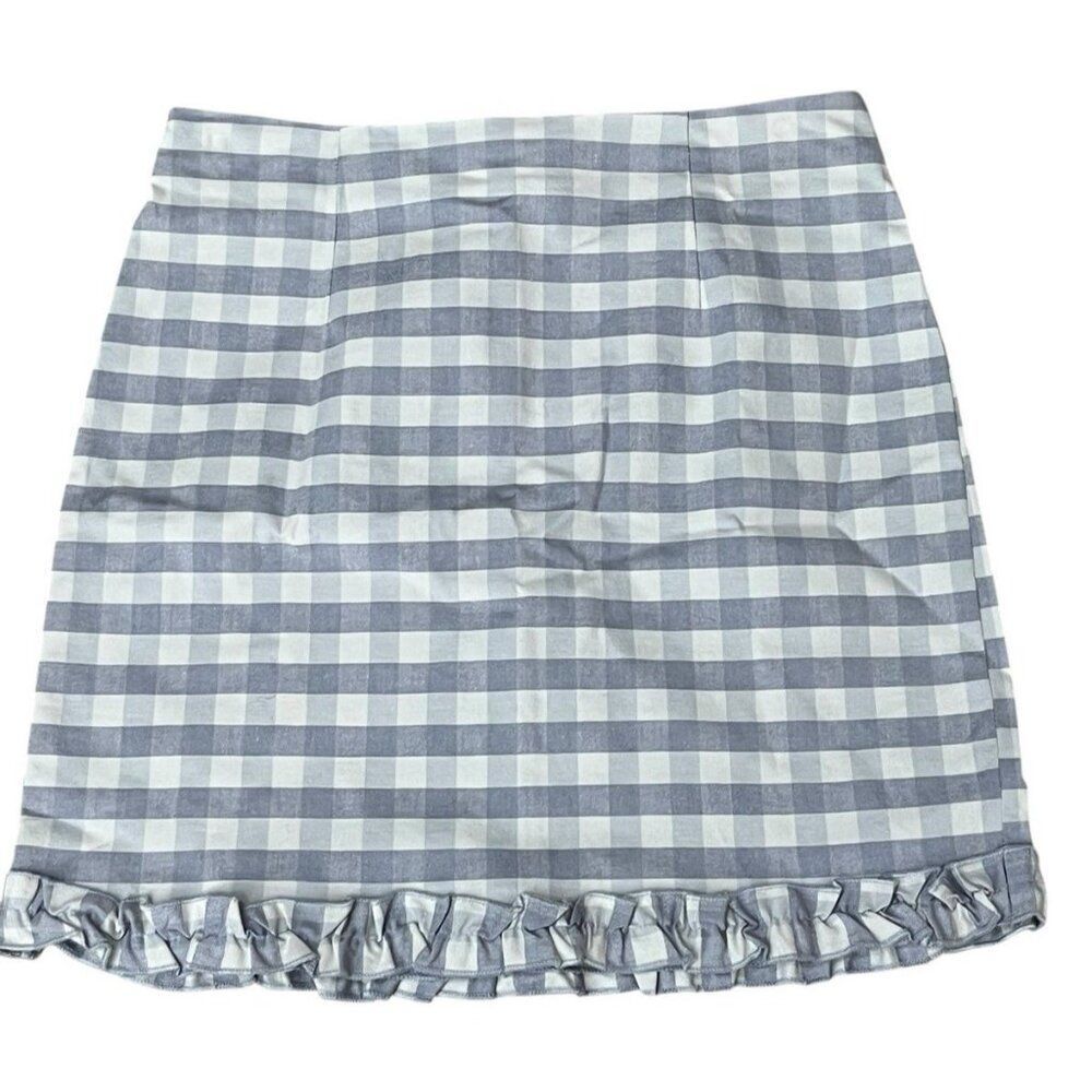Urban Outfitters Small Blue White Plaid Checks Mini Skirt Ruffle Hem